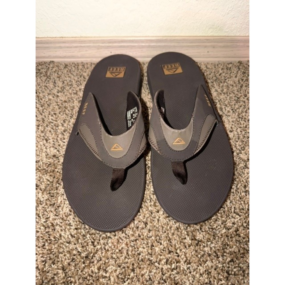 Reef Fanning Mens Brown Olive Green Flip Flop Sandals with Bottle Opener Size 12